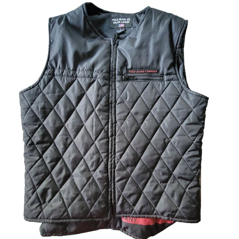 Polo Jeans Co. Ralph Lauren Womens Small Quilted Black Vest Black